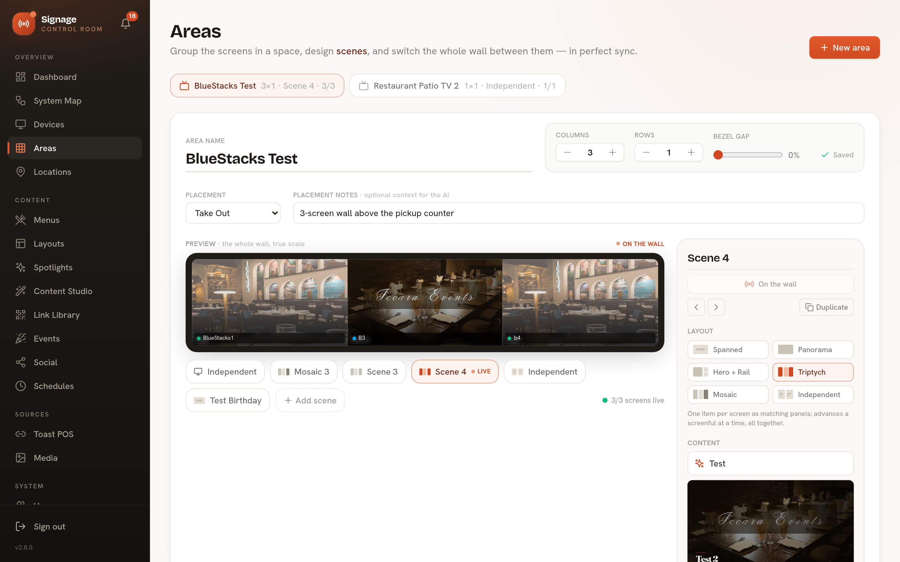 Areas & video walls