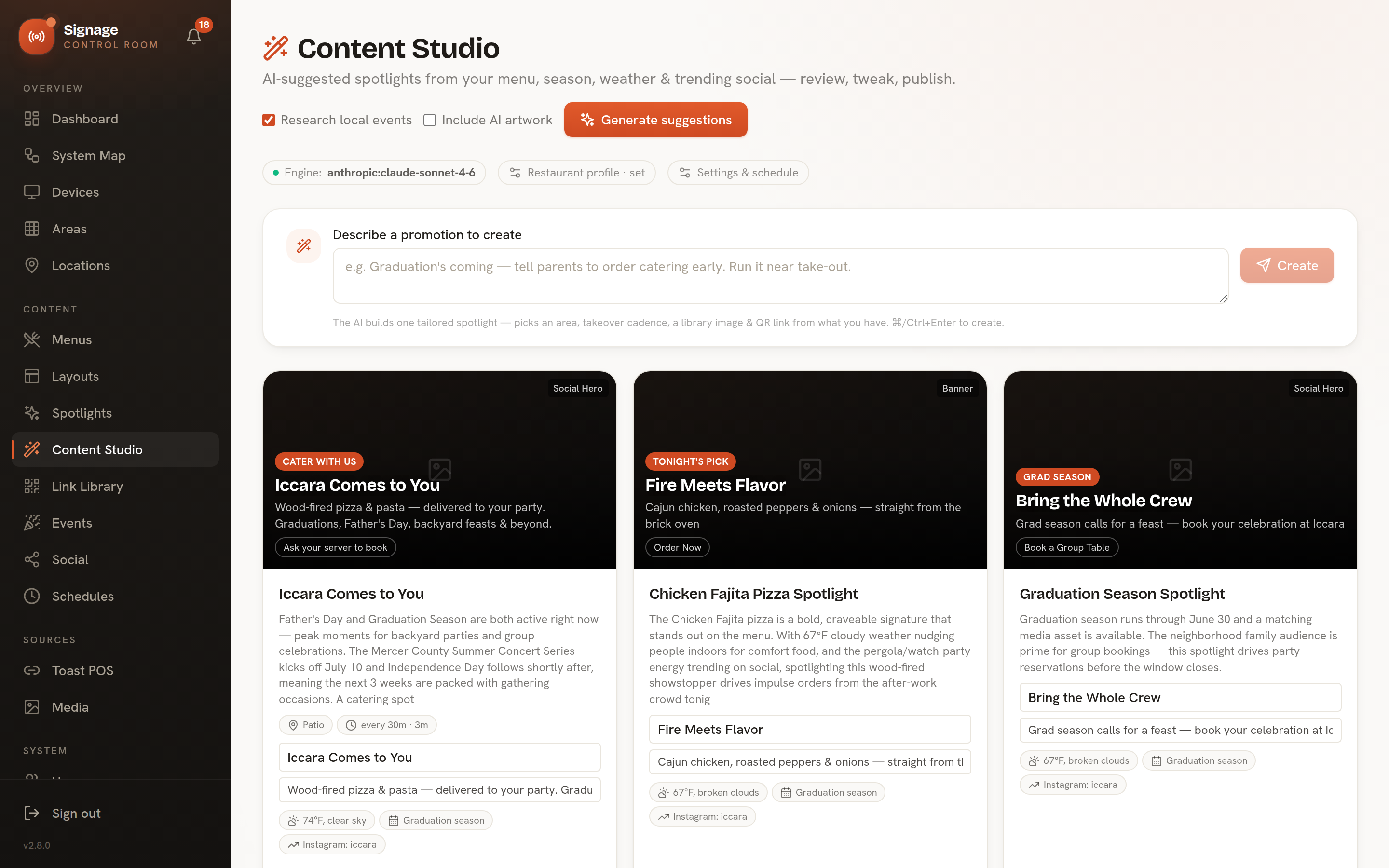 Content Studio — AI-suggested spotlights